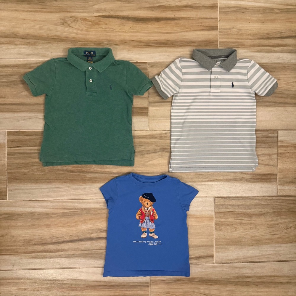 Polo Ralph Lauren Toddler Boys 3T Tops Bundle Polo Bear Green Striped Blue Tee